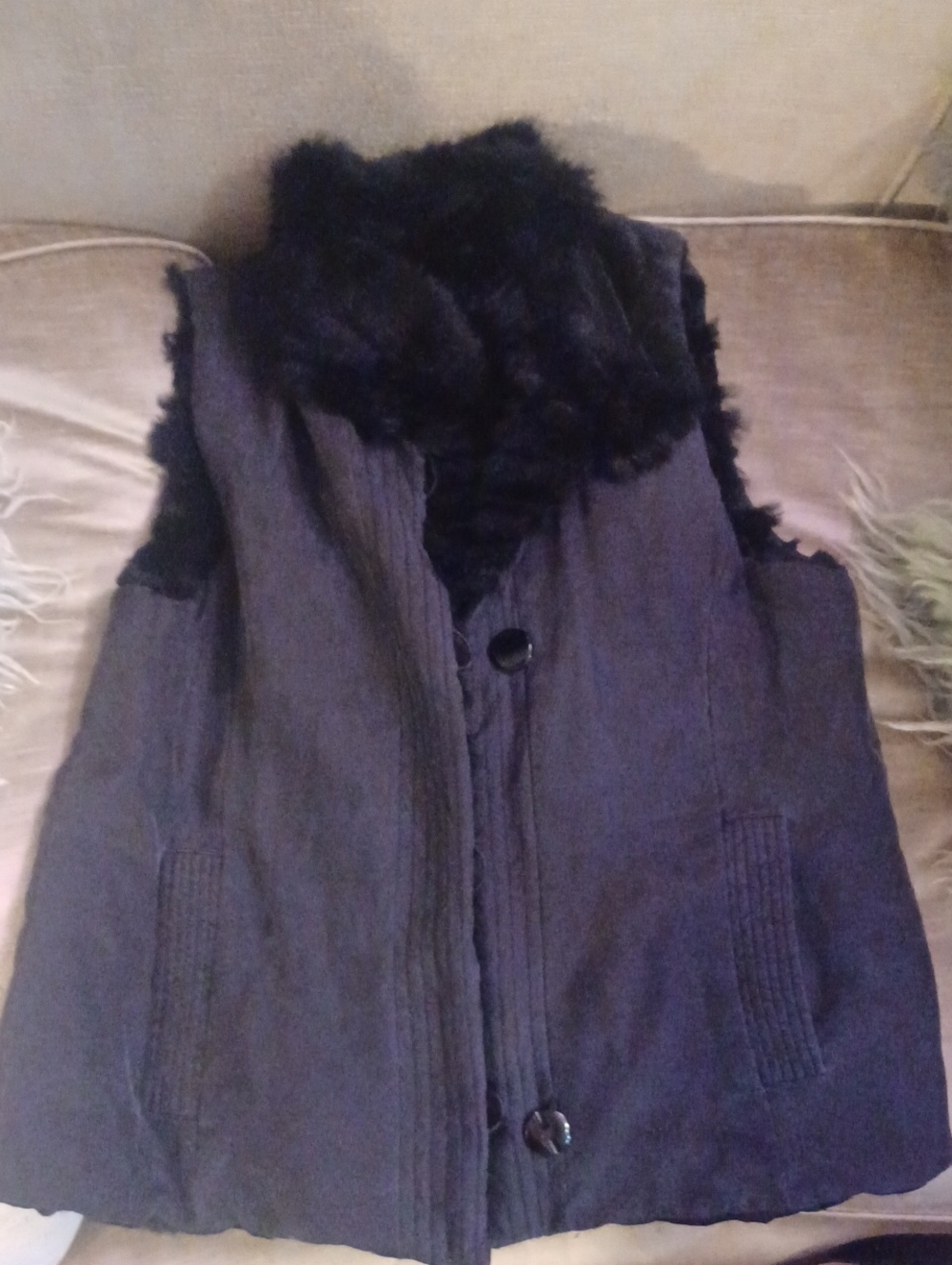 George Simonton Couture Charcoal/Black 1000% Silk & Real Fur Vest Gillet Size.s